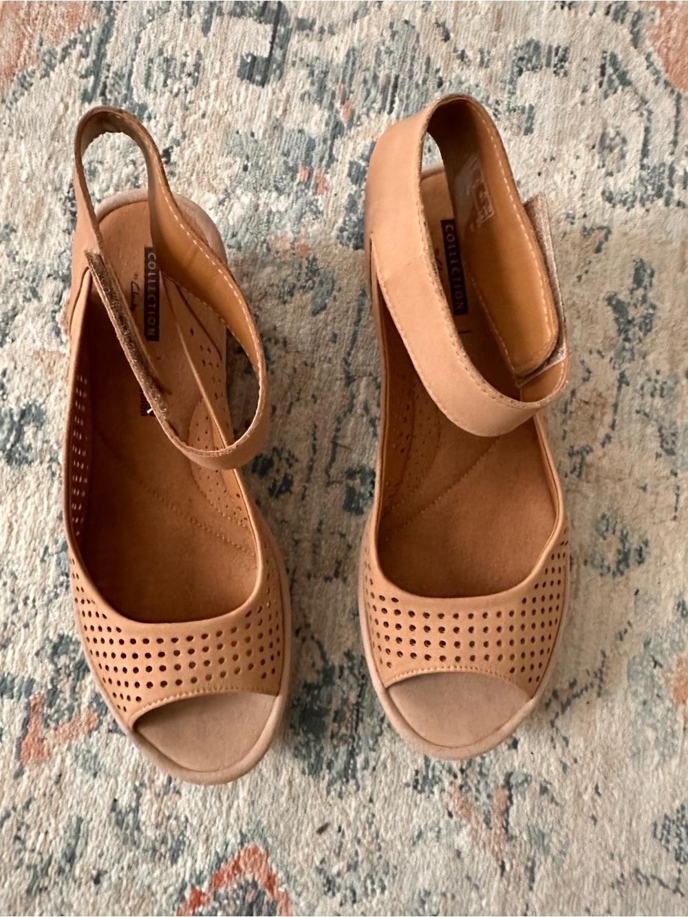 Clarks Women's Perforated Ankle-Strap Wedge Sandals in Tan - Picture 4 of 12